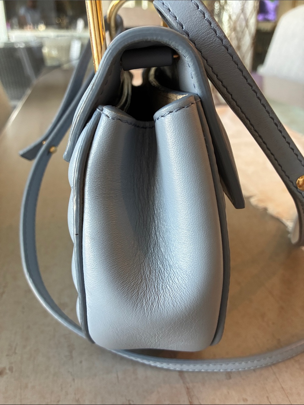 Chloe Light Blue Quilted Leather  Drew Bijou Crossbody with Gold Hardware - Picture 5 of 10